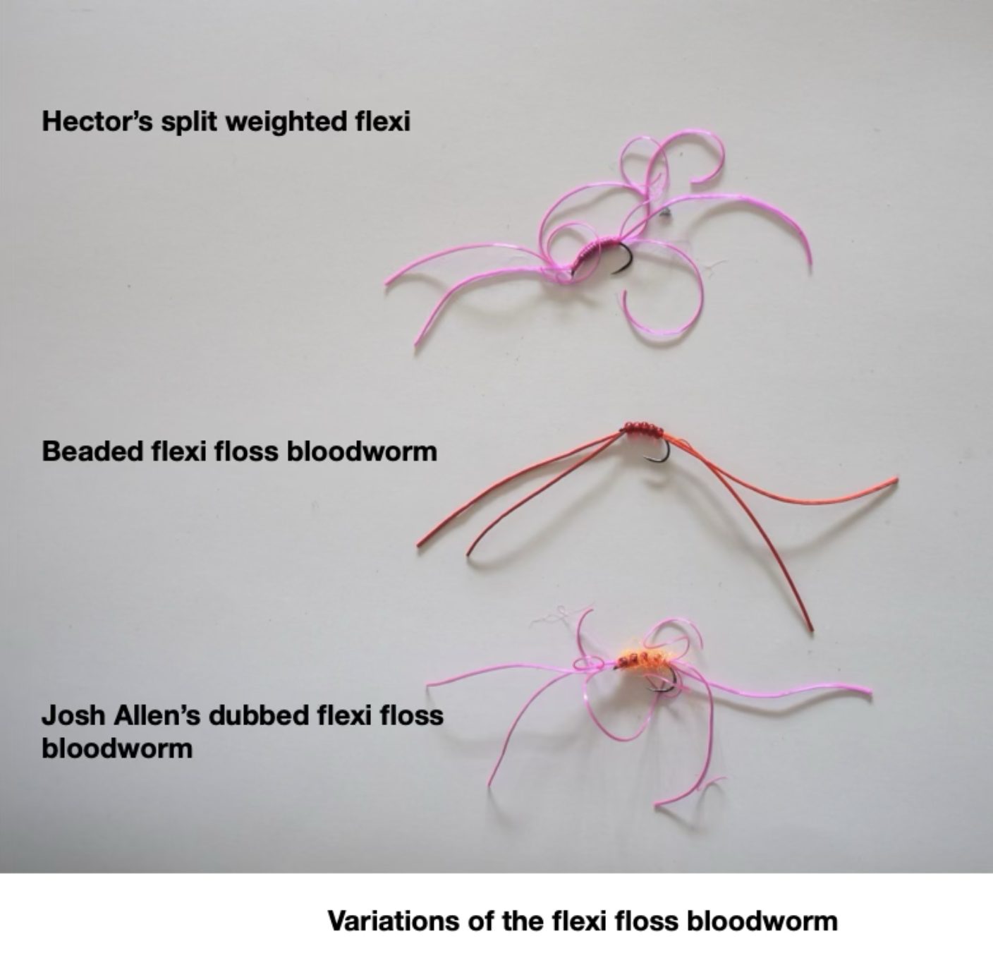 Hector's worm patterns for mullet on the fly.

